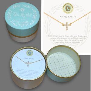New! SPARTINA 449 Sea La Vie Have Faith Necklace Gold Cross Pendant Necklace